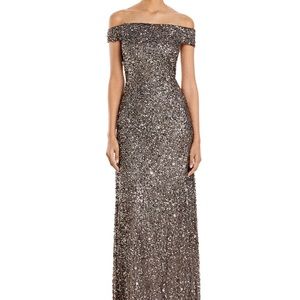 Adrianna Papell Silver Sequin Off-Shoulder Dress